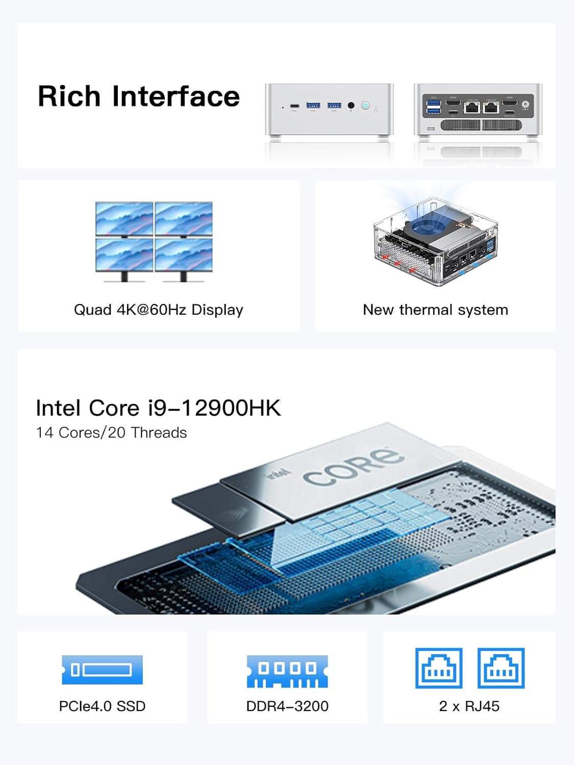 MINISFORUM Venus Series NAB9 Mini PC Barebone Intel Core i9-12900HK(14C/20T), Mini Desktop Computer Without RAM/SSD/OS, 2X HDMI+2X USB-C 4K@60Hz Output, 2X 2.5G LAN, 4X USB3.2 Small Computer (Renewed)