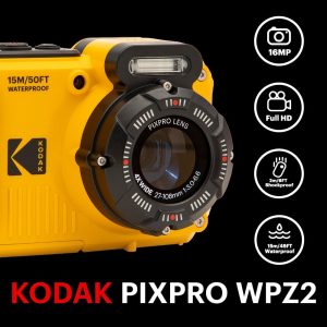 KODAK PIXPRO WPZ2 Rugged Waterproof Shockproof Dustproof WiFi Digital Camera 16MP 4X Optical Zoom 1080P Full HD Video Vlogging Camera 2.7" LCD (Yellow)