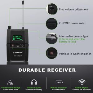 Phenyx Pro PTM-10 Stereo Wireless in Ear Monitor System Bodypack Receiver, Performance with 89 Adjustable Frequencies