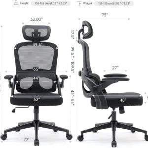 SIHOO Ergonomic Office Chair, Adjustable Lumbar Support, 110-130° Tilt, 3D Flip Up Armrests, Rolling Computer Desk Chair with Headrest-Dark Black