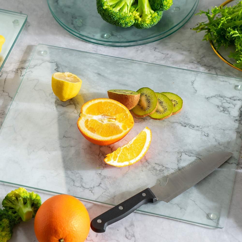 Murrey Home Glass Cutting Board Set for Kitchen Counter, Tempered Glass Chopping Boards Dishwasher Safe, Small Clear Countertop Tray, Set of 4