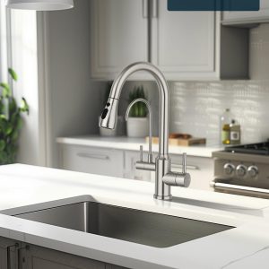 APPASO Kitchen Faucet with Water Filter, Pull Out 3 Way Sink Faucets with Sprayer, High Arch 2 Handle Faucet - 2 in 1 Faucets Brushed Nickel, Without Water Filtration Device