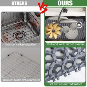 Tapete protector de fregadero, 24.8 x 13 pulgadas, almohadilla para fregadero de cocina para la parte inferior del lavabo para protección de acero inoxidable y vajilla, protector de goma para lavabo