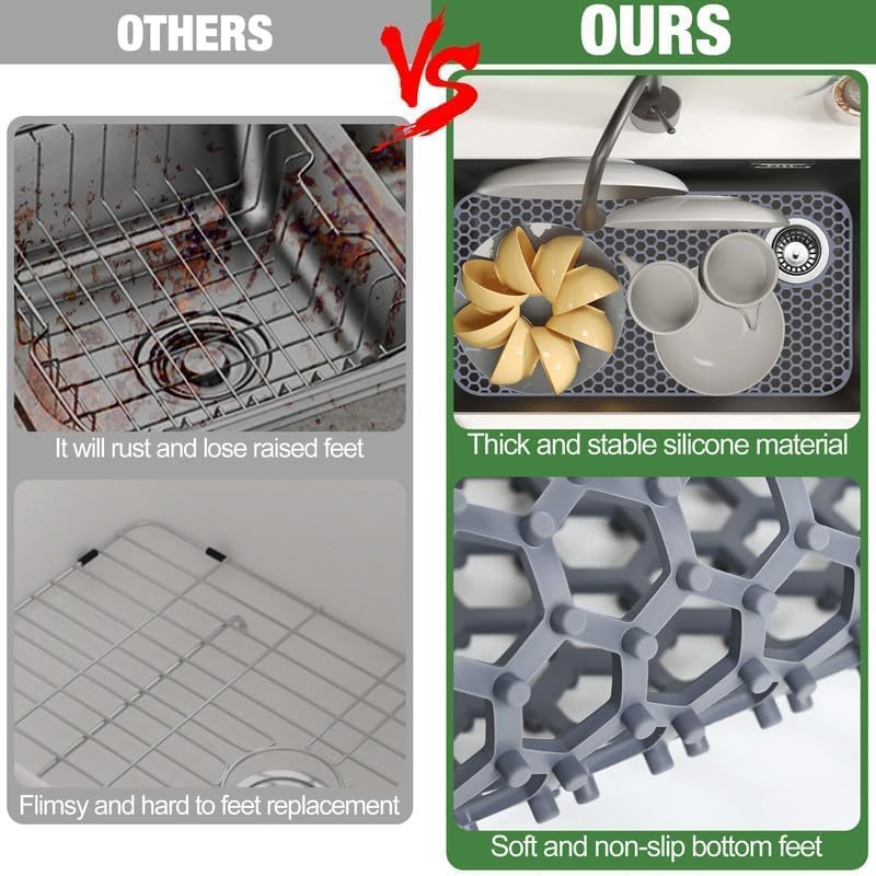 Tapete protector de fregadero, 24.8 x 13 pulgadas, almohadilla para fregadero de cocina para la parte inferior del lavabo para protección de acero inoxidable y vajilla, protector de goma para lavabo