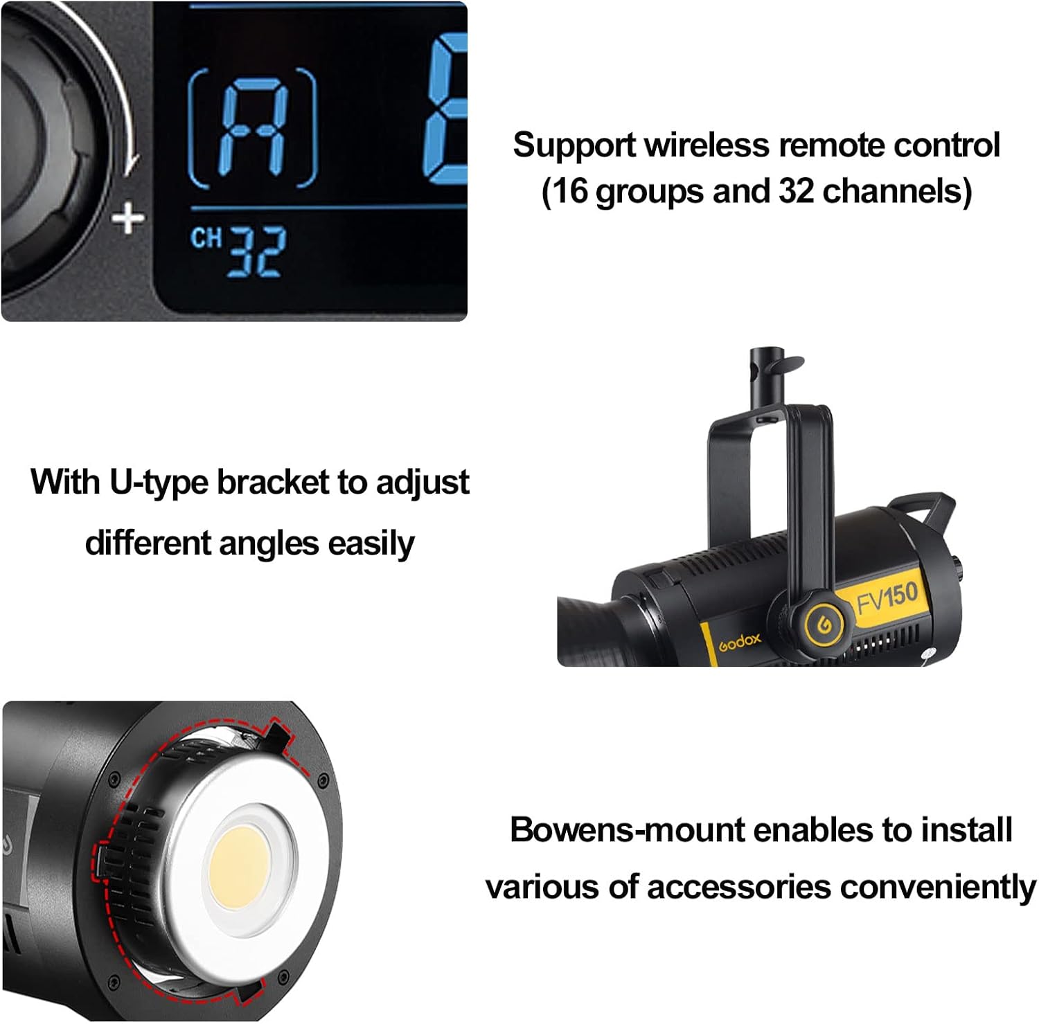 Godox FV150 150W 2.4G Flash LED Light, 1/8000s High Speed Sync, CRI96+, TCLI 96+, 12000LUX, 5600K±200K, Built in 8 FX Special Effects Modes, Compatible for Canon, Nikon, Sony, Olympus,Panasonic, Pent