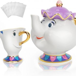 LEEPENK Cartoon Mrs Potts Teapot Beauty and Beast Teapot & Mug Chip Tea Set Cute Tea Cup Ideal Gifts for Girl and Home Decorationl
