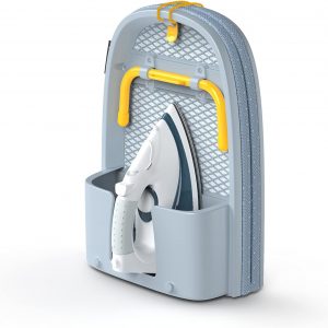 Joseph Joseph Tabla de planchar plegable de bolsillo con soporte para plancha y montaje en pared, compacta para ahorro de espacio, Gris/Amarillo