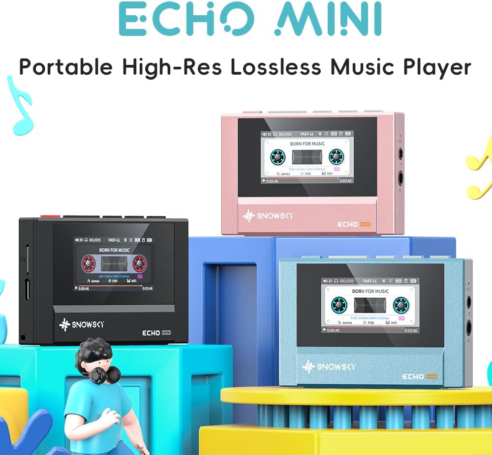 SnowSky/FiiO Echo MINI HiFi Bluetooth MP3 Player, 15Hours Playback, Independent Volume Control with 3.5mm/4.4mm Headphones Outputs (Black)