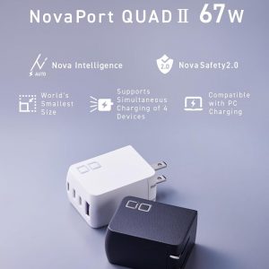 CIO 65W GaN Charger Block, Compact 4-Port Adapter with 3 USB-C Ports & 1 USB-A, Max 67W USBC Fast-Charging Multi-Device Wall Charger Block for Laptop/Phone/Tablet, NovaPort Quad II 67W3C1A (Black)