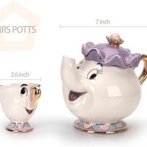 GZHaiTuoSi Cartoon New Beauty And The Beast Teapot Mug Mrs Potts Chip Tea Pot Cup One Set Lovely & set