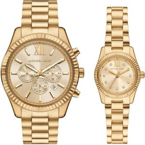 Michael Kors Lexington Three-Hand Gold-Tone Stainless Steel Bracelet Watch Gift Set (Model: MK4950SET)