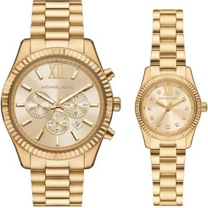 Michael Kors Lexington Three-Hand Gold-Tone Stainless Steel Bracelet Watch Gift Set (Model: MK4950SET)