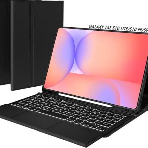 Doohoeek Funda de teclado para Samsung Galaxy Tab S10 Lite de 10.9 pulgadas 2025 / S10 FE / S9 FE / S9, teclado Bluetooth con trackpad y retroiluminación de 7 colores y soporte para cubierta de