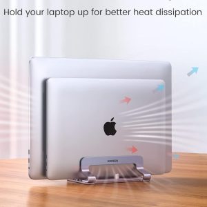 UGREEN - Soporte vertical para laptop de 2 ranuras para escritorio, compatible con MacBook Pro Air, Lenovo Ideapad, Surface Book, HP Notebook, Dell Chromebook de hasta 17,3 pulgadas, gris espacial
