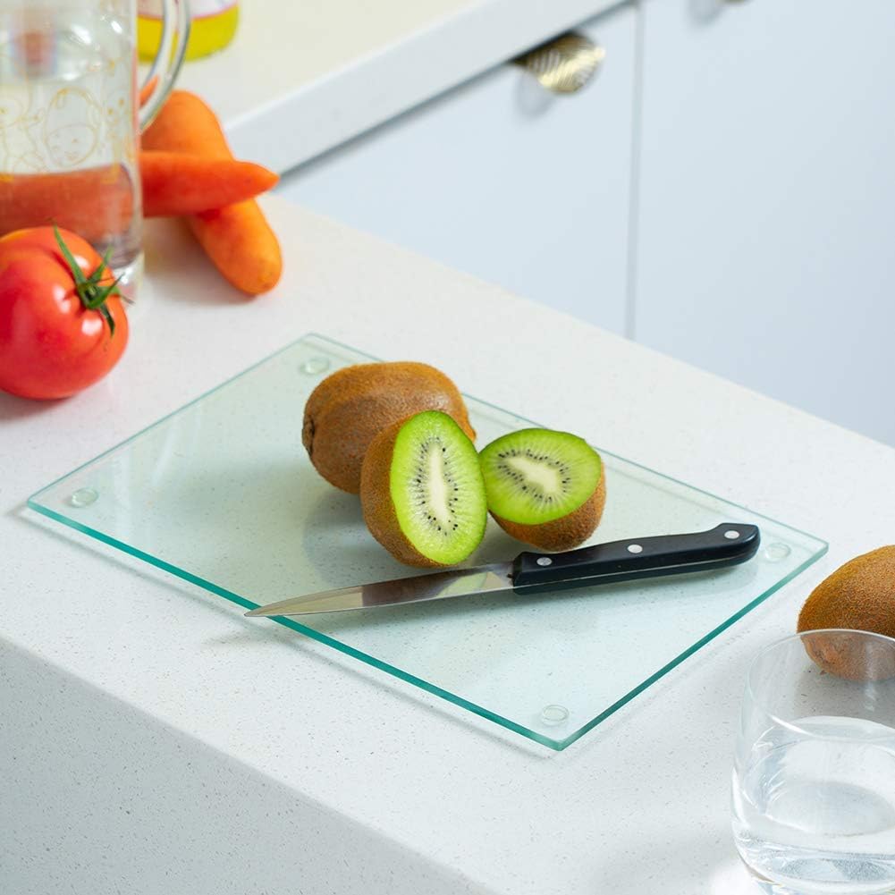 Murrey Home Glass Cutting Board Set for Kitchen Counter, Tempered Glass Chopping Boards Dishwasher Safe, Small Clear Countertop Tray, Set of 4
