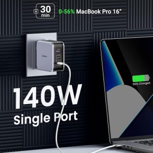 UGREEN Nexode 140W GaN USB C Laptop Charger, 3-Port PD 3.1 PPS Foldable Fast Wall Charger with 240W Cable for MacBook Pro 16", iPhone 17/16/15, Pixel 10/9, Galaxy S25/S24, Chromebook