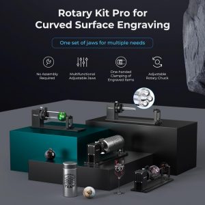 Creality Rotary Kit Pro, Laser Rotary Roller 3 in 1 Multi-Function Engraving Accessories for Laser Engraver, Jaw Chuck Rotary for Engraving Wine Glass, Baseball Bat, Ring and Most Cylindrical Objects