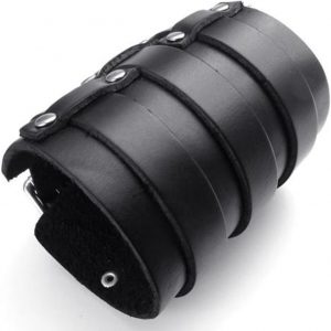 jonline24h Pulsera ancha de cuero genuino para hombre y mujer, estilo punk rock, se adapta a 7.5 a 9 pulgadas, color negro y marrón