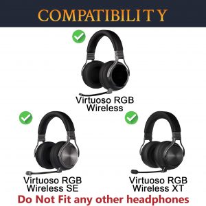 SOULWIT Replacement Kit for Corsair Virtuoso RGB Wireless XT SE Gaming Headset, Protein Leather Headband Headstrap Pad + Earpad Cushions Pad Repair Part - Black