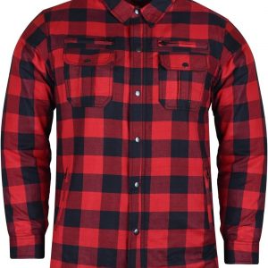 Mens Armored Checkered Flannel Biker Shirt, Multiple Waterproof Storage Pockets CE Approved Armor Reinforced Water Resistant
