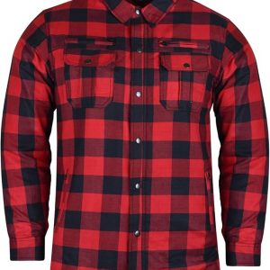Mens Armored Checkered Flannel Biker Shirt, Multiple Waterproof Storage Pockets CE Approved Armor Reinforced Water Resistant