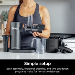 Ninja NeverClog Cold Press Juicer, Powerful Slow Juicer with Total Pulp Control, Countertop, Electric, 2 Pulp Functions, Dishwasher Safe, 2nd Generation, Charcoal, JC151 (Renewed)