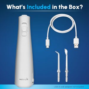 Waterpik Cordless Pulse Rechargeable Portable Water Flosser for Teeth, Gums, Braces Care and Travel with 2 Flossing Tips, Waterproof for Shower, ADA Accepted, WF-20 White, Packaging and Tips May Vary