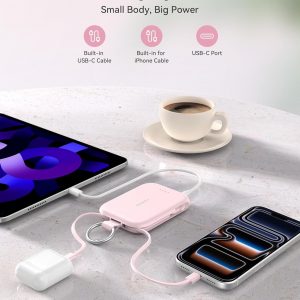 RORRY Cargador portátil, batería de poder portátil de 5000mAh con cables incorporados, paquete de batería de llavero de viaje para iPhone 17/16/15/14/13/12, para AirPods 2/3/4/Pro, Verde