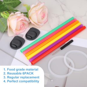 BOXOB Replacement Parts Kit for Owala FreeSip Water Bottle 24oz 32oz, Including 2 Replacement Stopper 2 Sealing Ring 6 Straw 1 Screwdriver & 1 Straw Brush