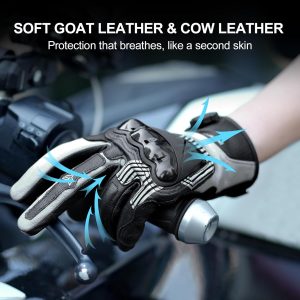DUHAN Leather Motorcycle Gloves Men/Women, Riding Gloves with Magnetic Fasteners, TPU Knuckle Protection Powersports Gloves