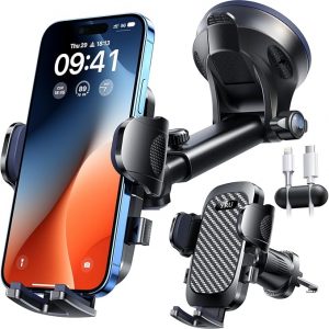 YRU True Military-Grade [360° Rotation Suction] 2026 Ultimate Car Phone Holder Mount 【90+LBS Safest Strongest & Patent Certs】 Dashboard Windshield Vent for iPhone 17 16 Pro Max Samsung, Gloss Black
