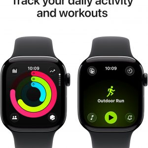 Apple Watch Series 11 [GPS 42mm] Smartwatch with Jet Black Aluminum Case with Black Sport Band - S/M. Sleep Score, Fitness Tracker, Health Monitoring, Always-On Display, Water Resistant