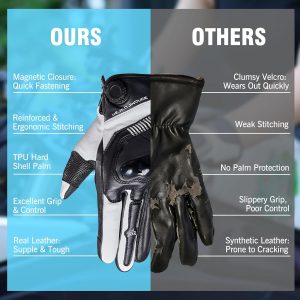 DUHAN Leather Motorcycle Gloves Men/Women, Riding Gloves with Magnetic Fasteners, TPU Knuckle Protection Powersports Gloves
