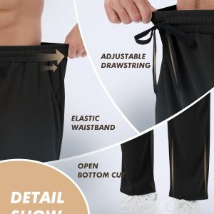3 Pack Mens Sweatpants with Pockets - Mesh Open Bottom Athletic Joggers for Men Loose Fit Gym Workout Running Casual Pants