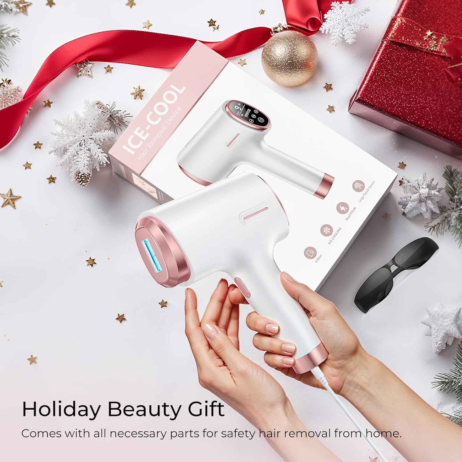 Ubroo IPL Laser Hair Removal Device - 41°F Ice Cooling Painless Laser for Women Men, Face Body Bikini, 21J Energy, 96% Hair Reduction, At-Home Professional Results