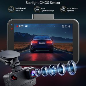 TERUNSOUl 4K+4K Dash Cam Front and Rear, Free 128GB Card Included, 5.8GHz WiFi Dash Camera for Cars, Built-in GPS, G-Sensor, 170°Wide Angle, 3" IPS Screen, 24H Parking Mode, Support 512GB Max