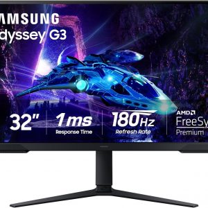 Samsung Monitor de juegos Odyssey G3 (G30D) de 32 pulgadas serie FHD, 1ms, 180Hz, AMD FreeSync, soporte ajustable, Black Equalizer, Virtual Aim Point, Eye Saver Mode, sin parpadeo, LS32DG302ENXZA