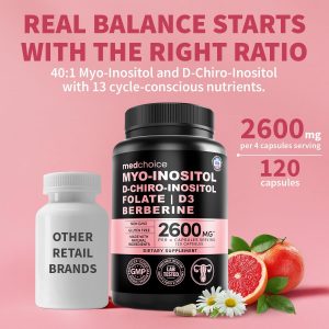 14-in-1 Women’s Inositol Complex Supplement – 40:1 Myo & D-Chiro Inositol with Folate, Vitamin D3, Zinc, Magnesium & Botanicals for Hormone & Feminine Wellness Support – (120 Capsules) (Pack of 1)