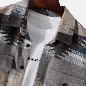 VIEWON Men's Casual Print Button Down Long Sleeve Lightweight Lapel Western Shacket Jacket Coat