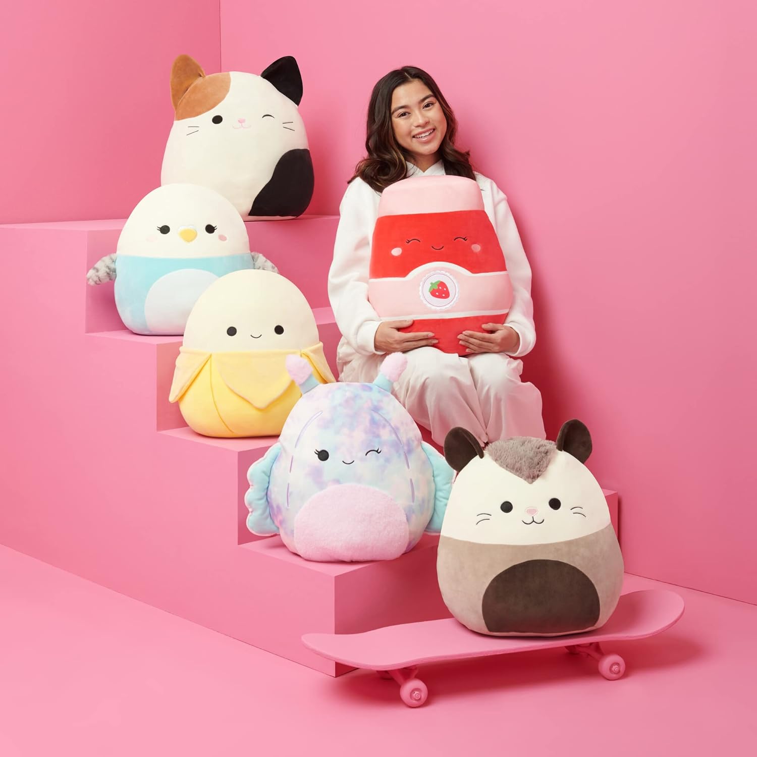 Squishmallows Original - Mariposa Andreina de 14 pulgadas, mariposa monarca rosada con vientre blanco brillante, peluche grande ultrasuave oficial de Jazwares - Exclusivo de Amazon