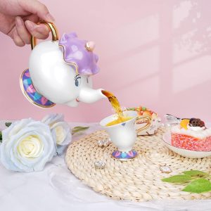 LEEPENK Cartoon Mrs Potts Teapot Beauty and Beast Teapot & Mug Chip Tea Set Cute Tea Cup Ideal Gifts for Girl and Home Decorationl