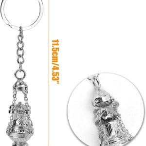 2Pcs Thurible Keychain 4.53 Inches Incense Burner Key Chain Censer Catholic Ring Accessory, Silver Tone Christian Faith Religious Gift Keyfob Pendant for Car, Bag, Keyring, Church Decoration Souvenirs