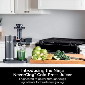 Ninja NeverClog Cold Press Juicer, Powerful Slow Juicer with Total Pulp Control, Countertop, Electric, 2 Pulp Functions, Dishwasher Safe, 2nd Generation, Charcoal, JC151 (Renewed)