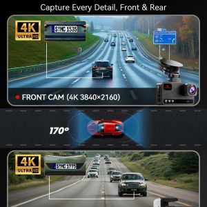 TERUNSOUl 4K+4K Dash Cam Front and Rear, Free 128GB Card Included, 5.8GHz WiFi Dash Camera for Cars, Built-in GPS, G-Sensor, 170°Wide Angle, 3" IPS Screen, 24H Parking Mode, Support 512GB Max