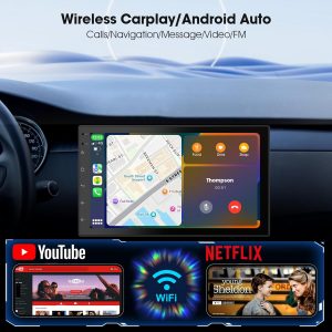 Wireless CarPlay Screen for Car & Android Auto Head Unit - Touchscreen 7 Inch Double Din Car Stereo with Backup Camera for All Cars (2+32GB)