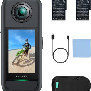 AKASO 360 Cámara de acción a prueba de condiciones climáticas 360° - Video 360 de 5.7K con sensores de 1/2 pulgada 48 MP, foto 360 de 72 MP, 360-SuperSmooth, pantalla táctil de 2.29 pulgadas, efecto