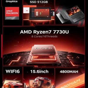 Laptop para juegos 2026 con procesador AMD Ryzen 7 7730U de 8 núcleos (hasta 4.5 GHz, 16 GB DDR4 RAM 512 GB SSD, gráficos AMD Radeon, WiFi pantalla IPS de 6,15.6 pulgadas, cámara web