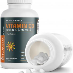 Bronson Vitamin D3 10,000iu (250mcg) 1 Year Supply for Healthy Muscle Function and Immune Support, Non-GMO, 360 Tablets