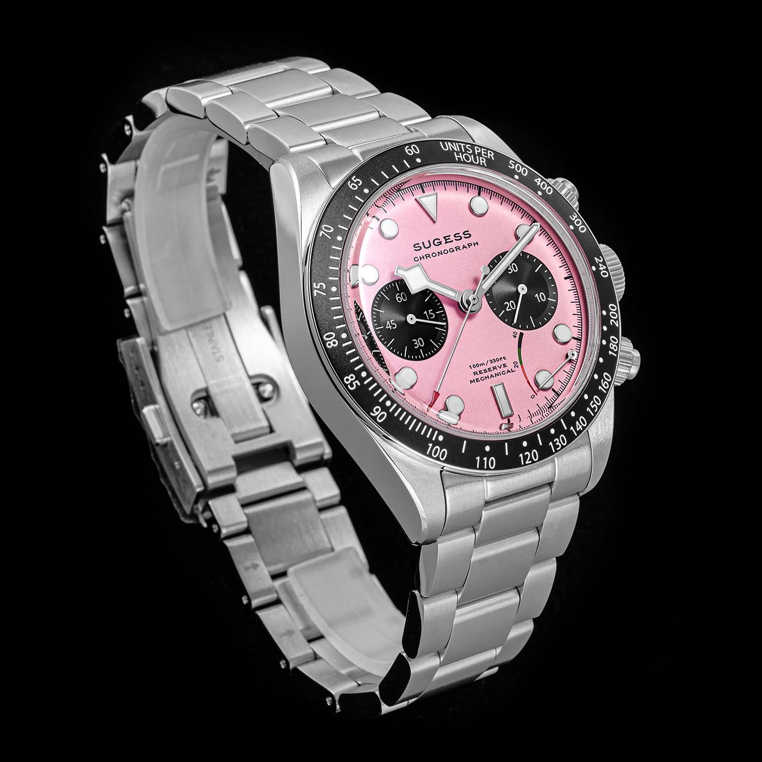 Sugess BB Chrono S457.P Reloj de movimiento mecánico ST1907 con cristal de zafiro abovedado de 328.1 ft para hombre, plateado, Reloj deportivo