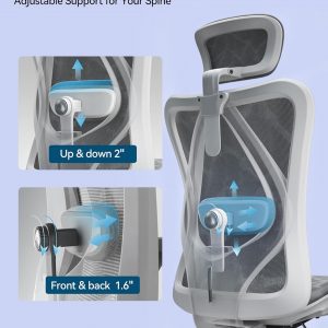 SIHOO M57 Ergonomic Mesh Office Chair, High Back Home Desk Chair with 3D Armrests, Lumbar Support and Adjustable Headrest, Comfortable Computer Chair, Big & Tall Office Chair Hold 330 LBS-Light Grey